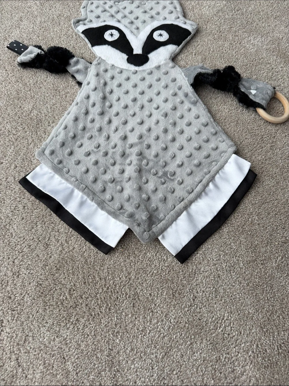 Grey Raccoon Comforter lovey Teether for Kids homemade